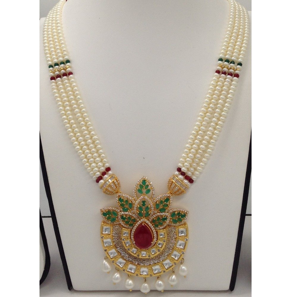 Tricolour Pearls 3 Line Necklace Set