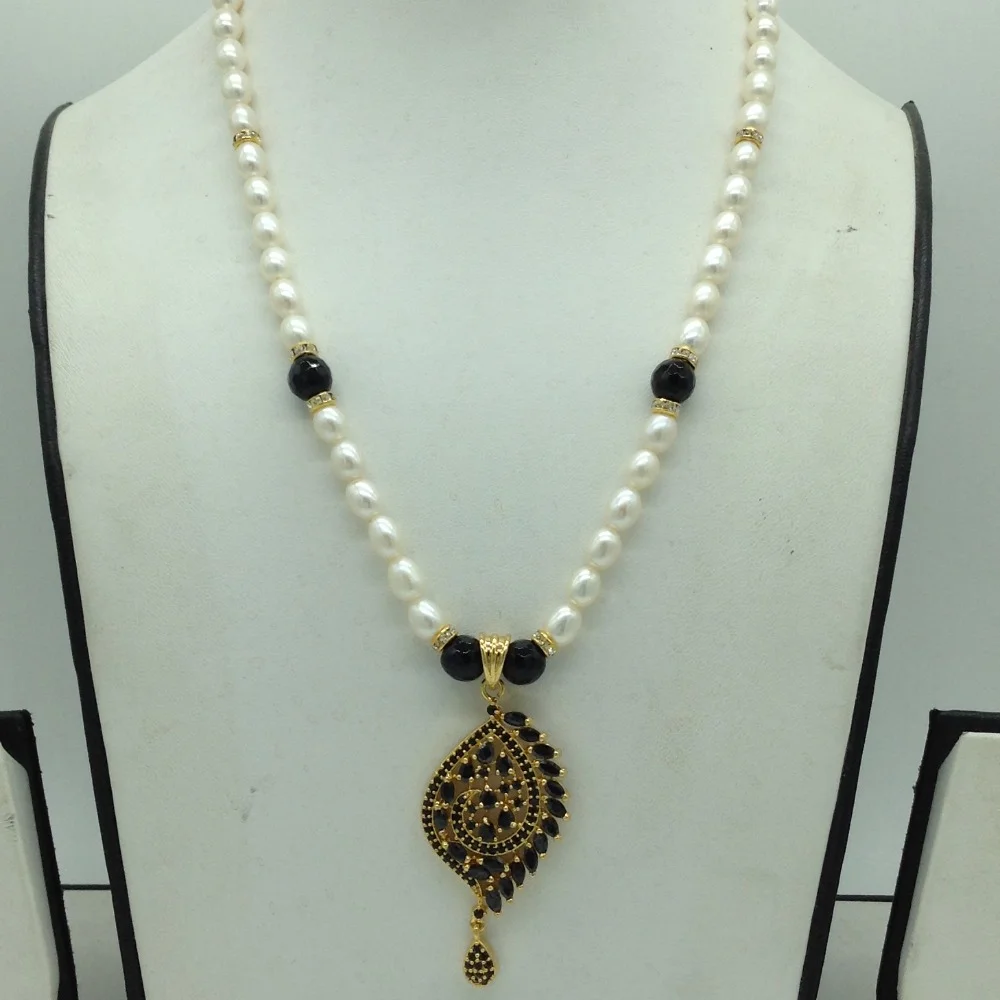 Black Cz Pendent Set With 1 Line White Pearls Mala JPS0821