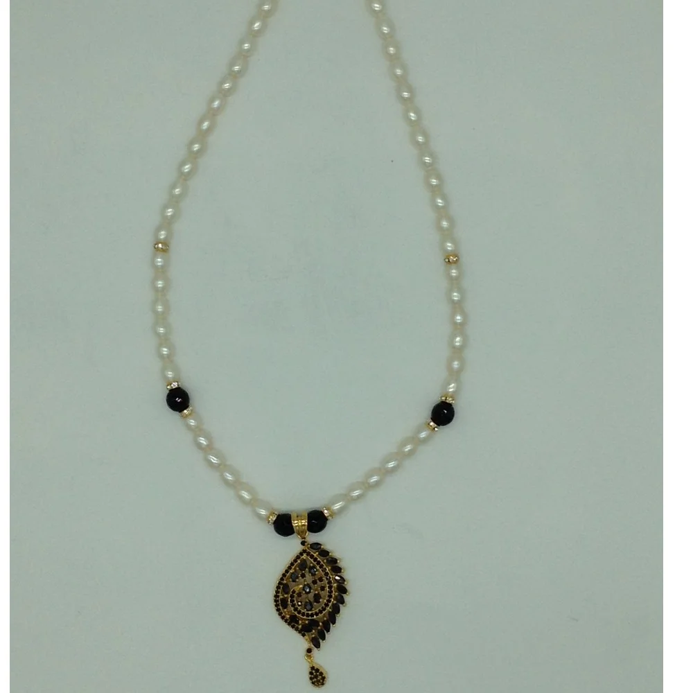 Black Cz Pendent Set With 1 Line White Pearls Mala JPS0821