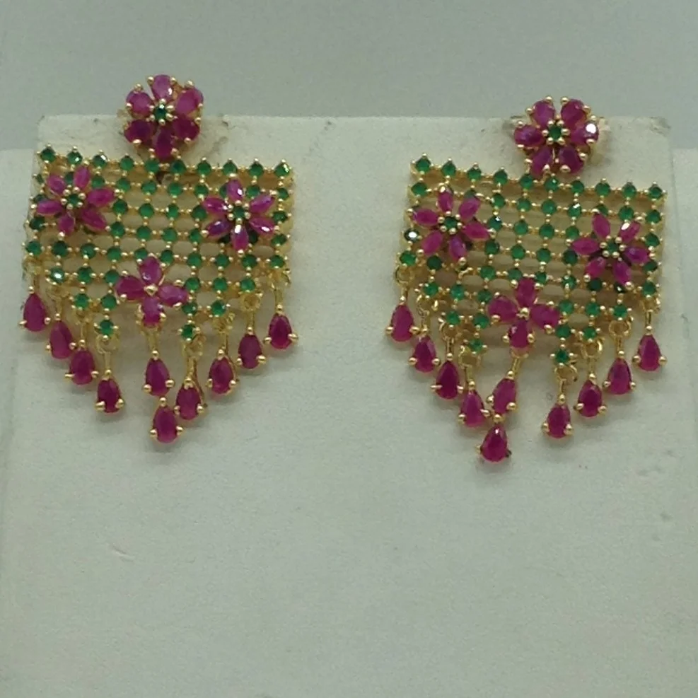 Red,Green Cz Pendent Set With 2 Line White Pearls Mala JPS0843