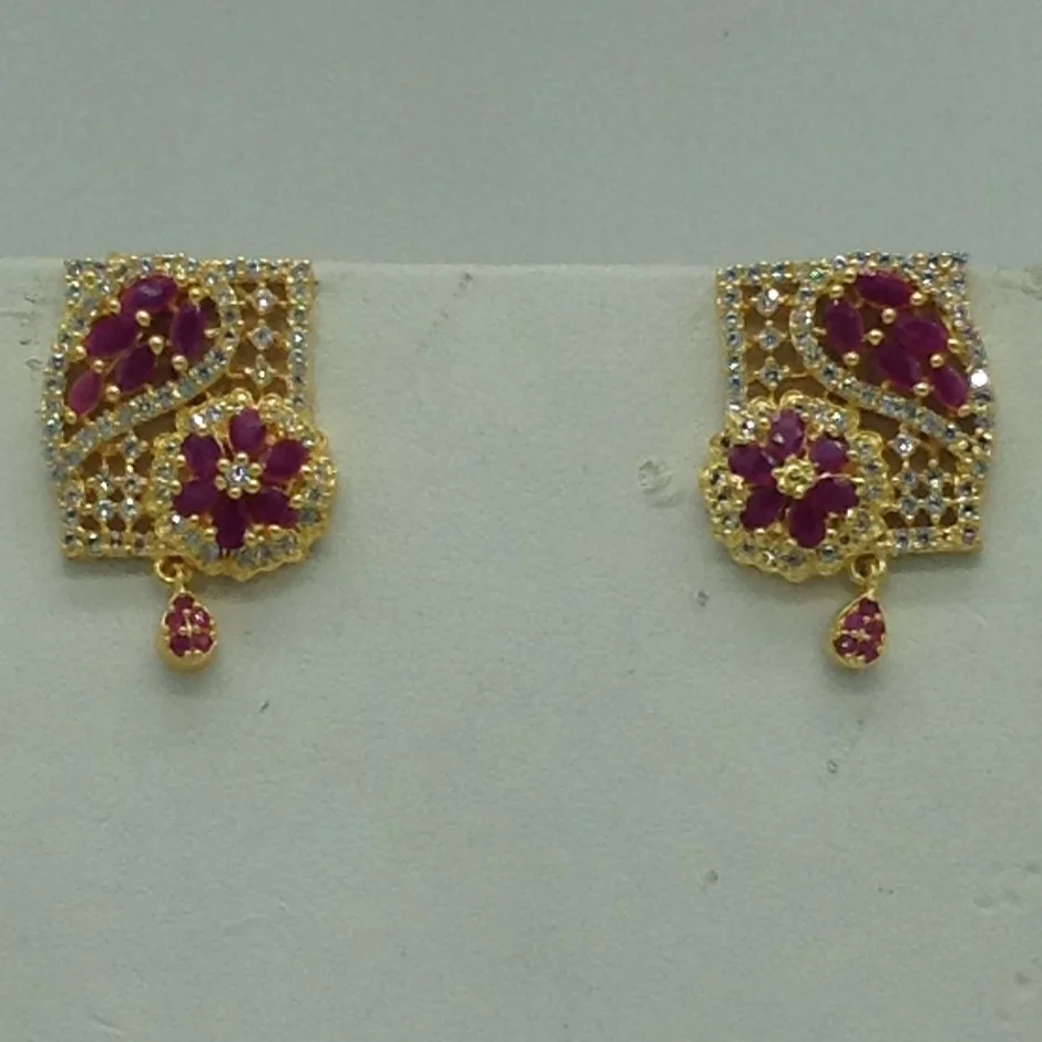 White,Red Cz Pendent Set With 2 Line White Pearls Mala JPS0845