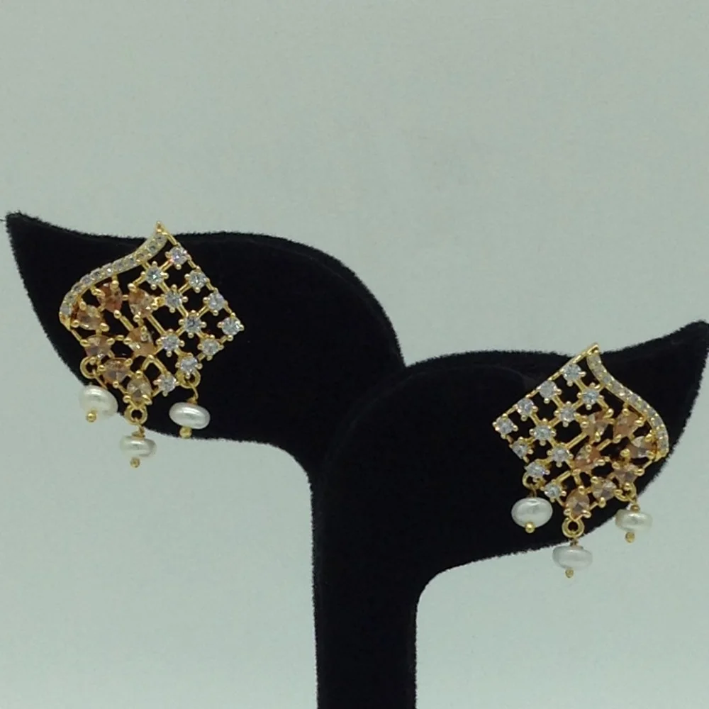 White Cz Pendent Set With 2 Line White Pearls Mala JPS0850