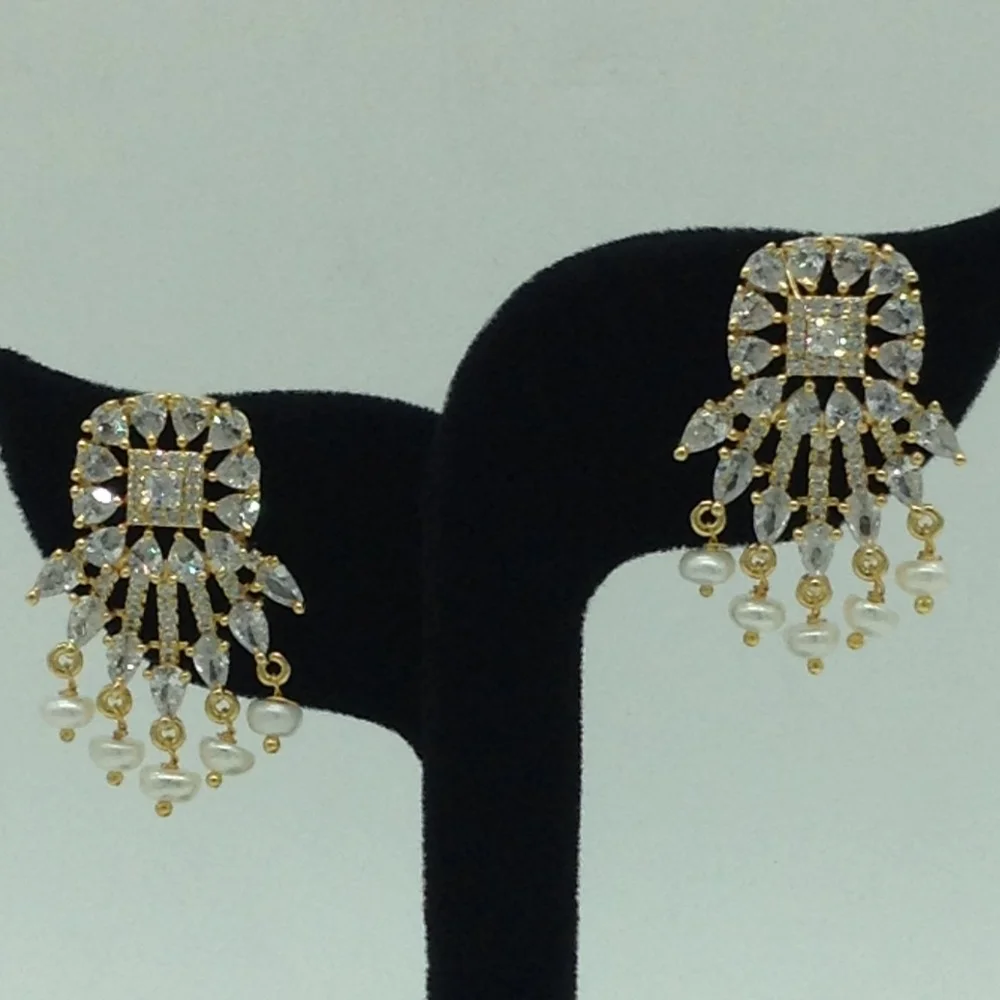 White Cz Pendent Set With 2 Line White Pearls Mala JPS0852