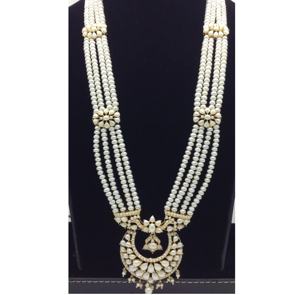 White Pearls Ranihaar Set With 4 Line White Pearls Mala JPS0853