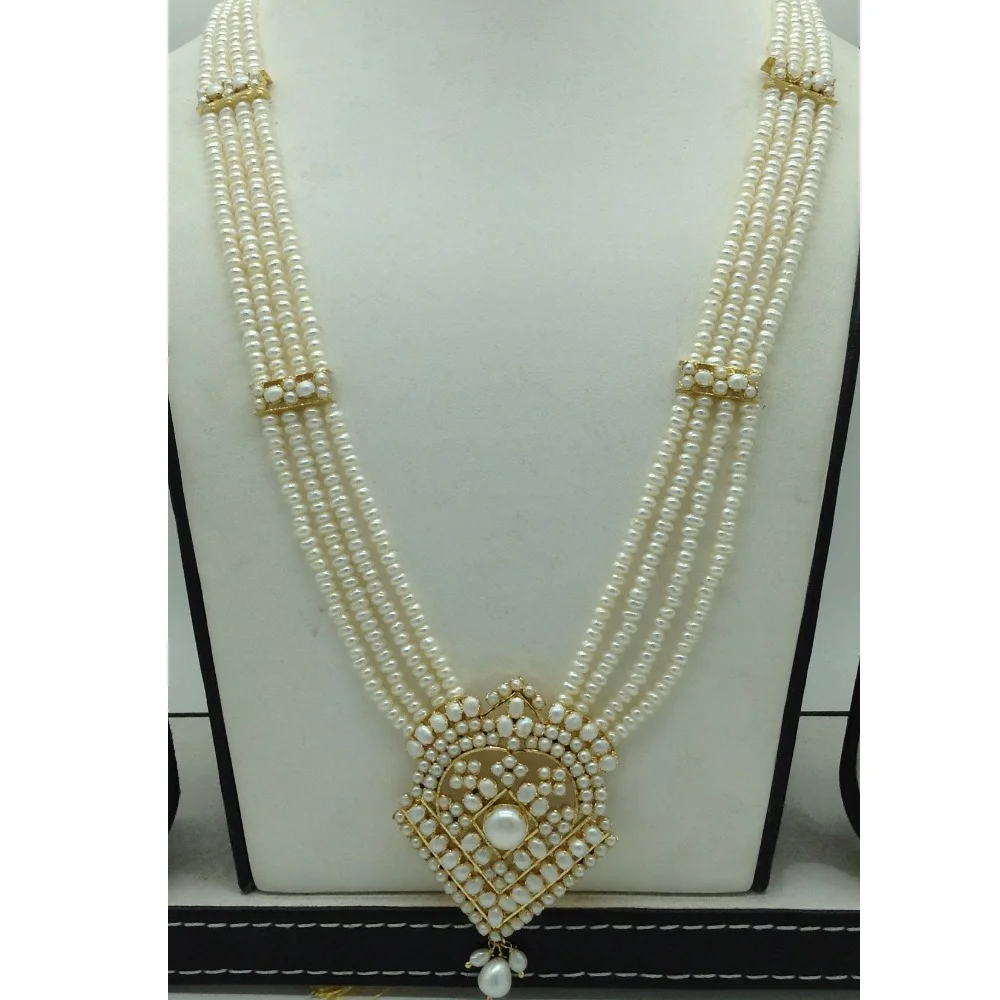 White Pearls Ranihaar Set With 4 Line White Pearls Mala JPS0854