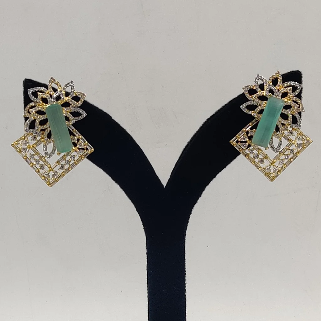 White Green CZ Pendent Set With 3 Lines Oval Pearls JPS1001