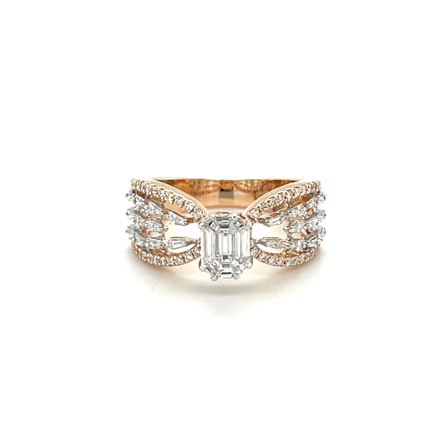 Modern Emerald-Cut Diamond Ring with Taper Accents For Women - TLR00563