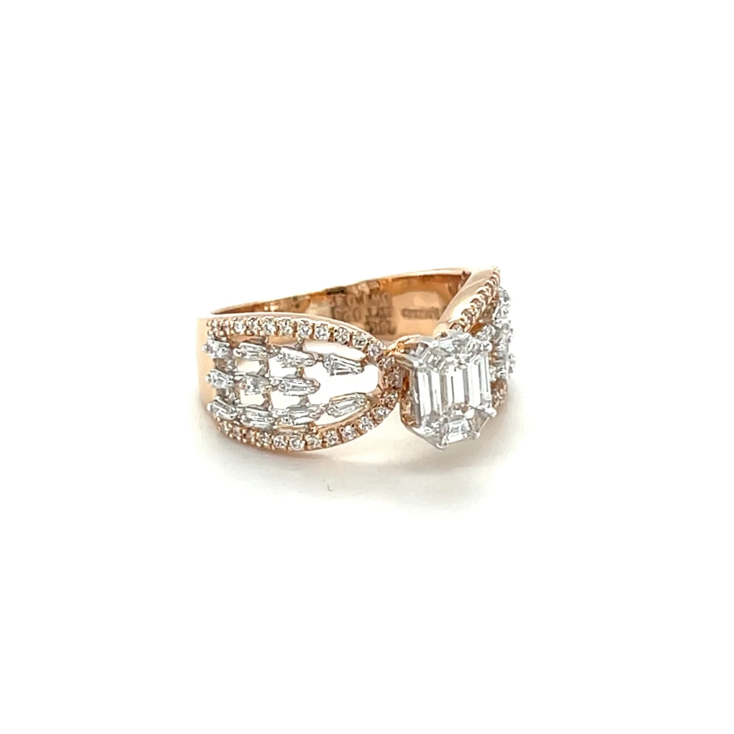 Modern Emerald-Cut Diamond Ring with Taper Accents For Women - TLR00563